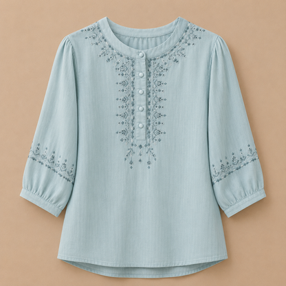 Lisette Embroidered Cotton Linen Blouse