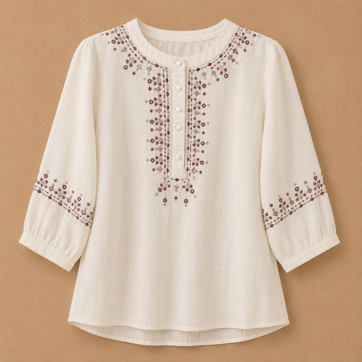 Lisette Embroidered Cotton Linen Blouse
