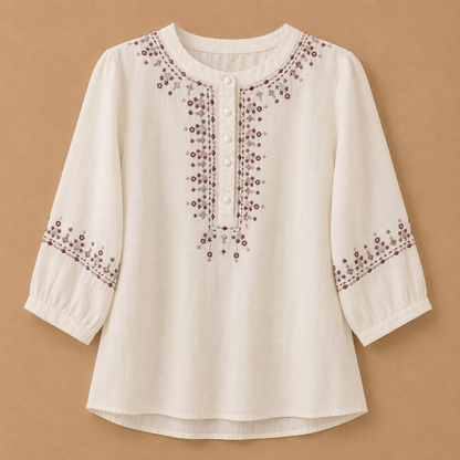 Lisette Embroidered Cotton Linen Blouse