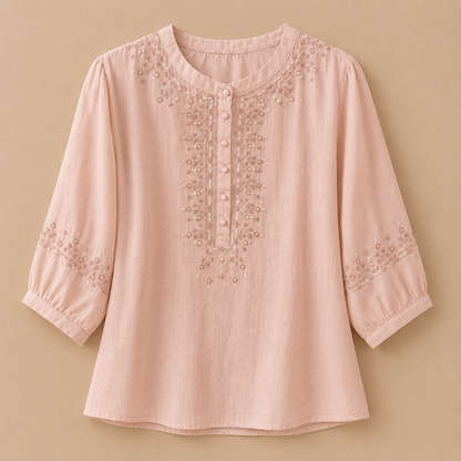 Lisette Embroidered Cotton Linen Blouse