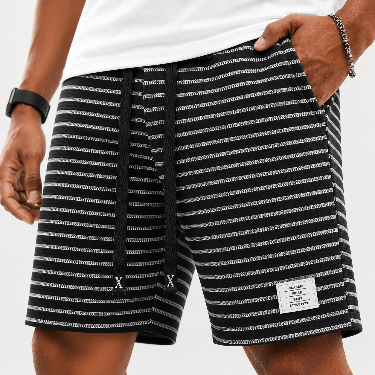 Luca Striped Waffle Knit Shorts