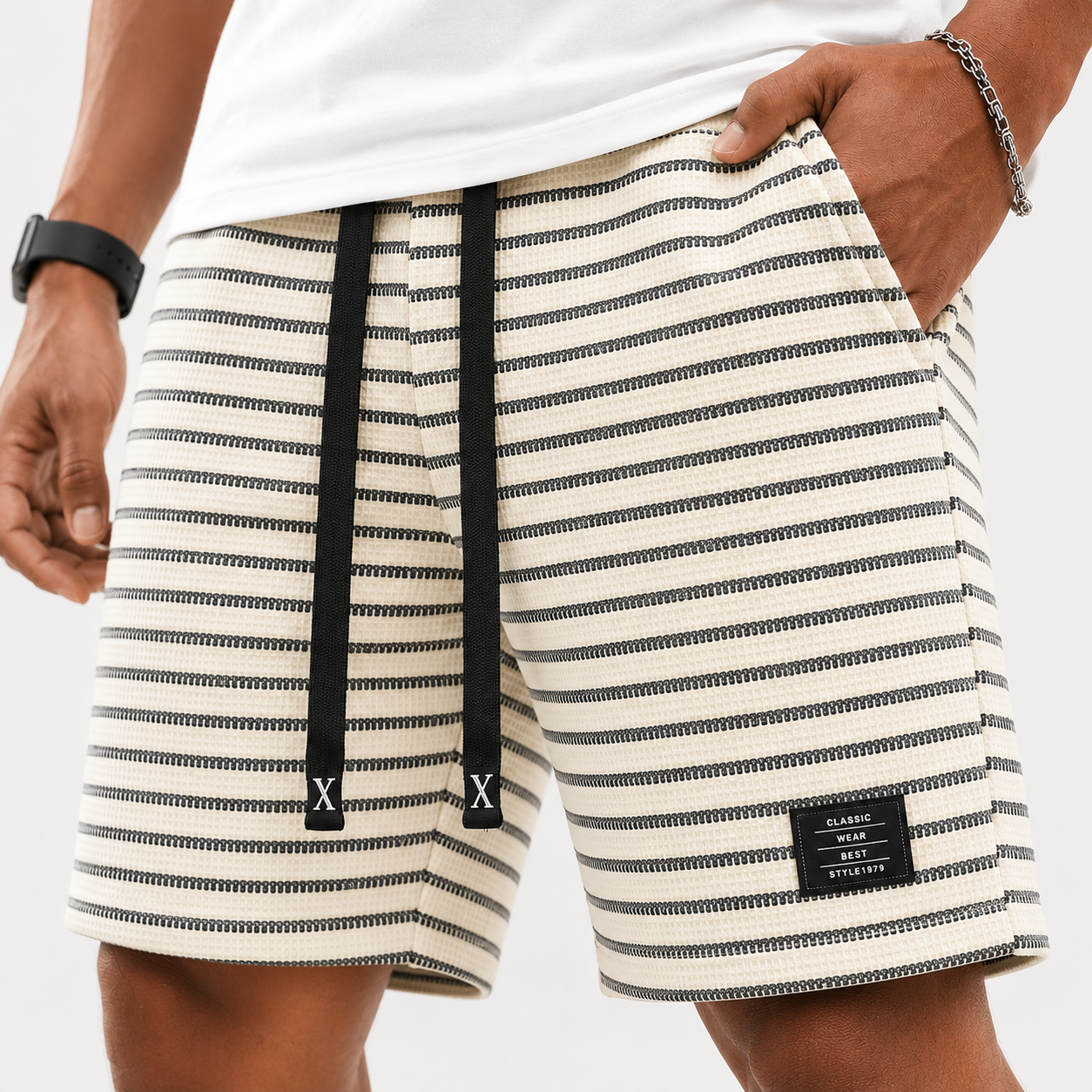Luca Striped Waffle Knit Shorts