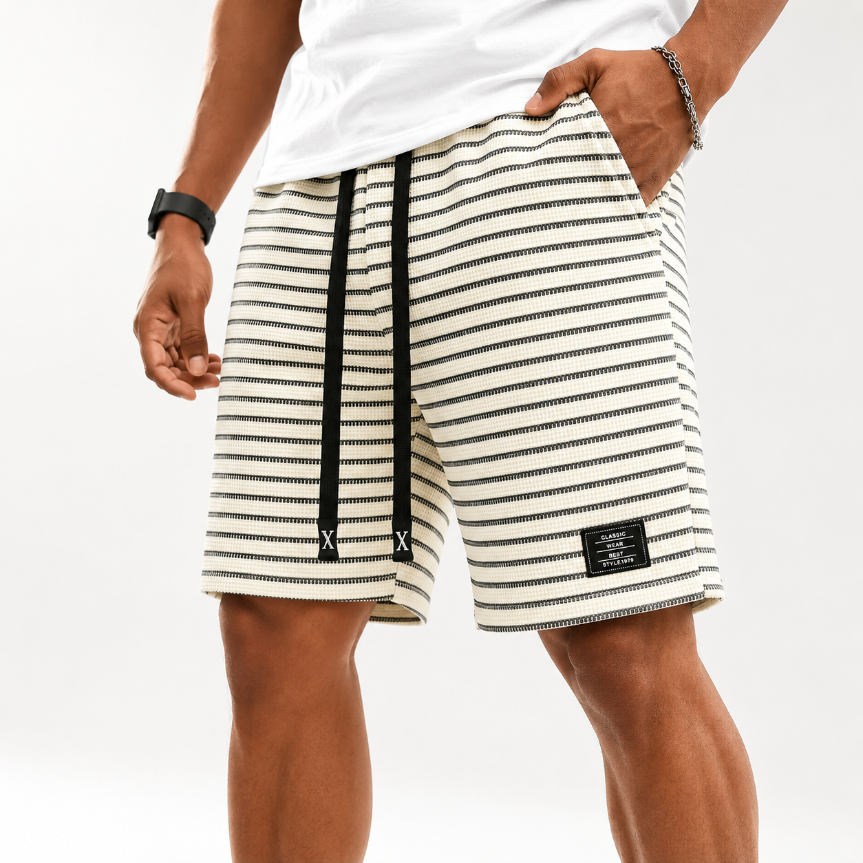 Luca Striped Waffle Knit Shorts