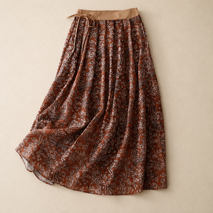 Adeline Floral Cotton Linen Midi Skirt