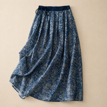 Adeline Floral Cotton Linen Midi Skirt