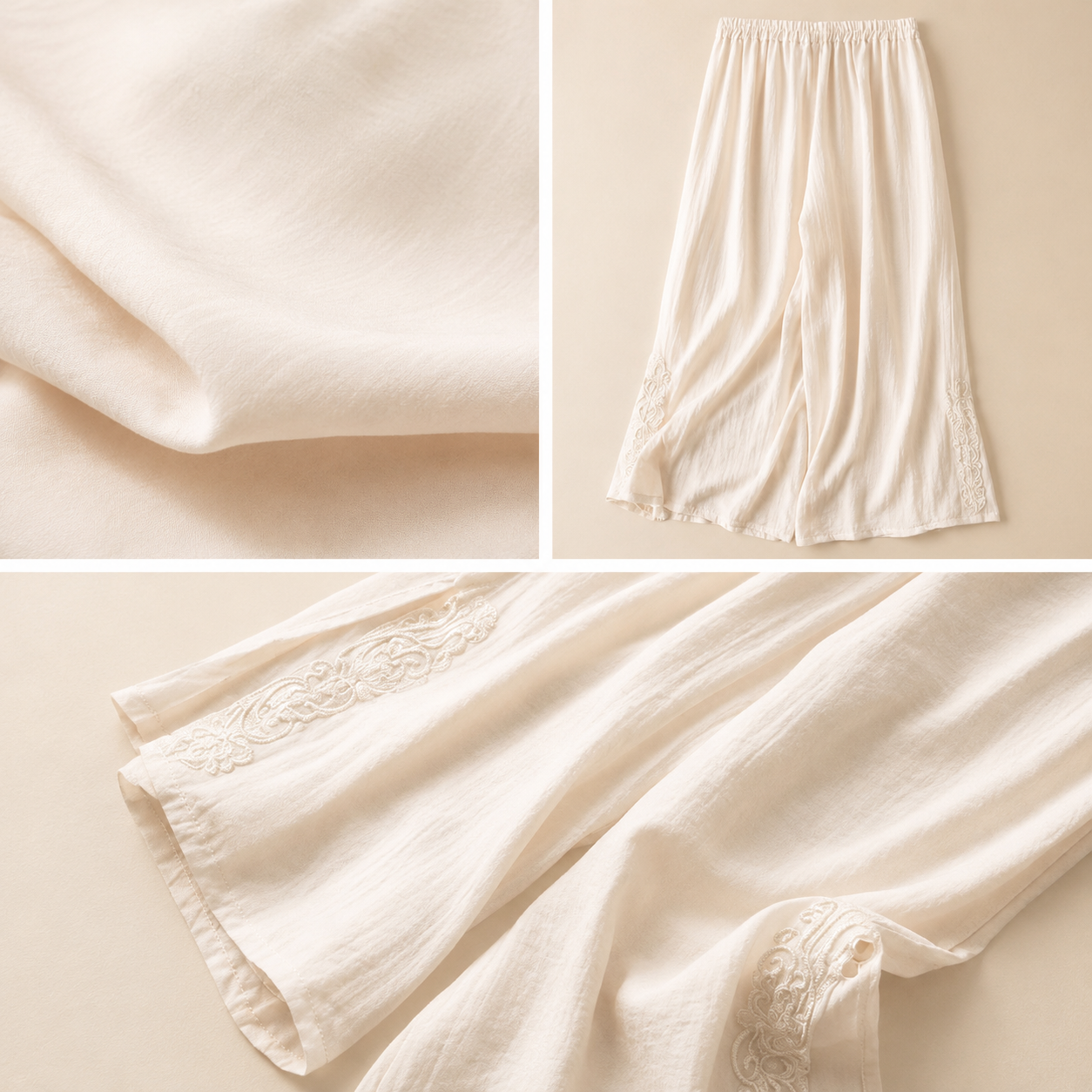 Camille Embroidered Cotton Linen Pants