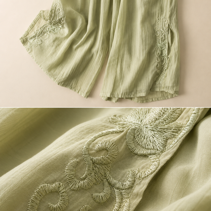 Camille Embroidered Cotton Linen Pants
