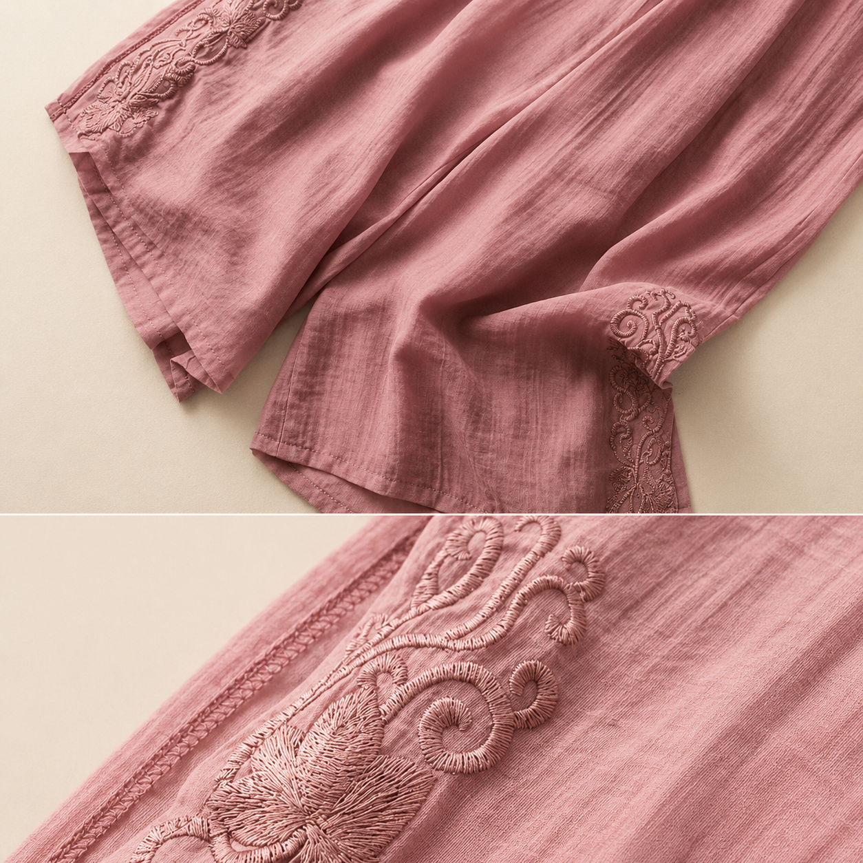 Camille Embroidered Cotton Linen Pants