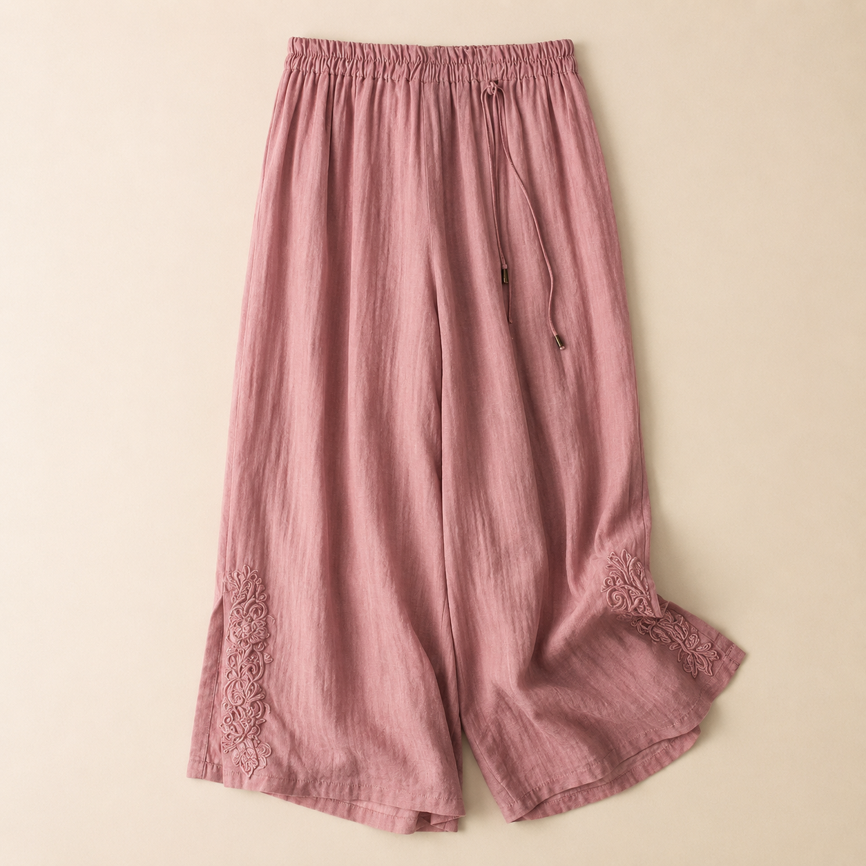 Camille Embroidered Cotton Linen Pants