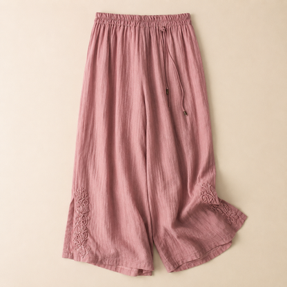 Camille Embroidered Cotton Linen Pants