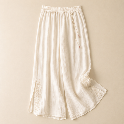 Camille Embroidered Cotton Linen Pants