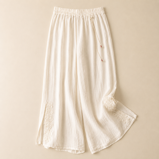 Camille Embroidered Cotton Linen Pants