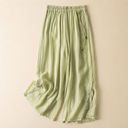 Camille Embroidered Cotton Linen Pants