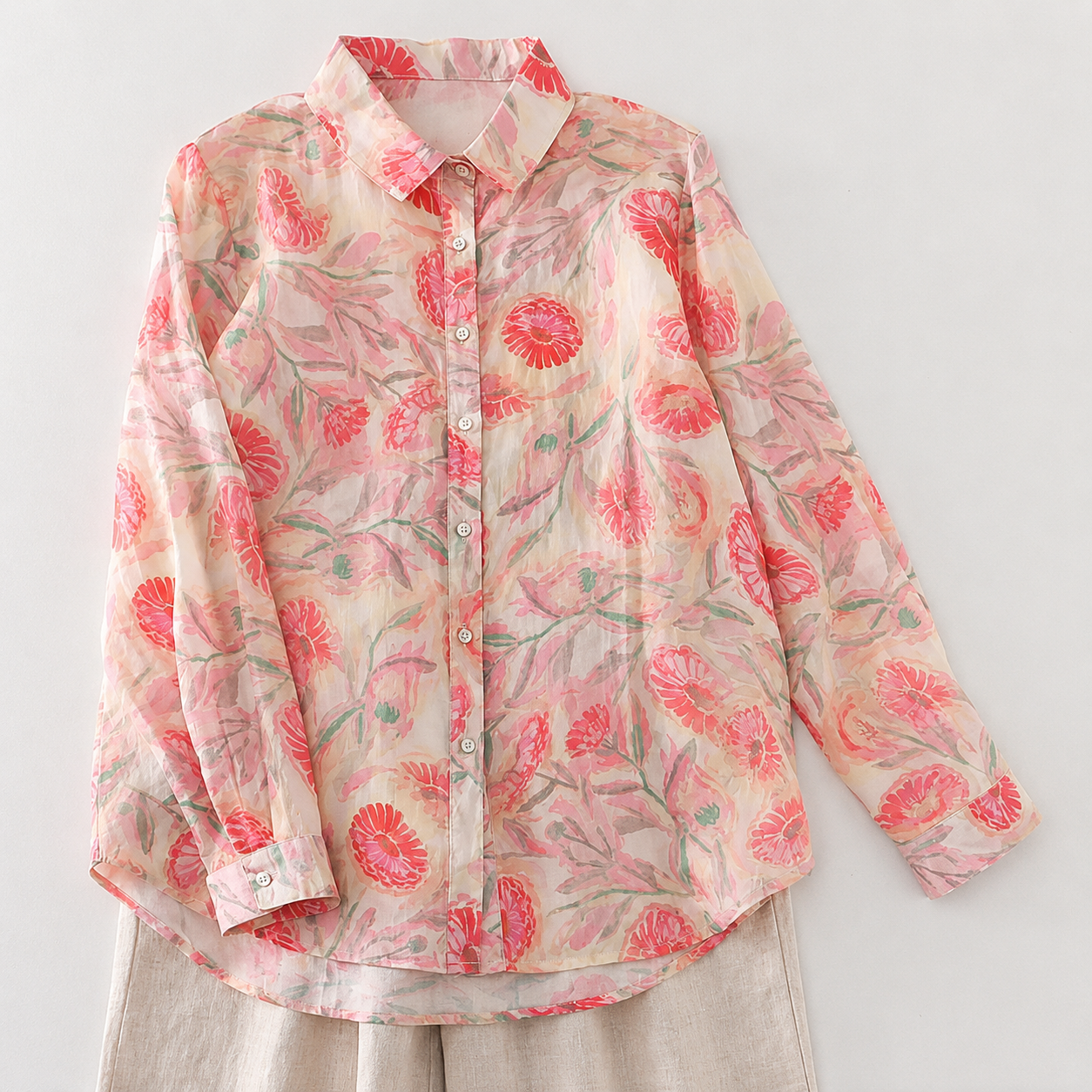 Aria Floral Cotton Linen Button Shirt