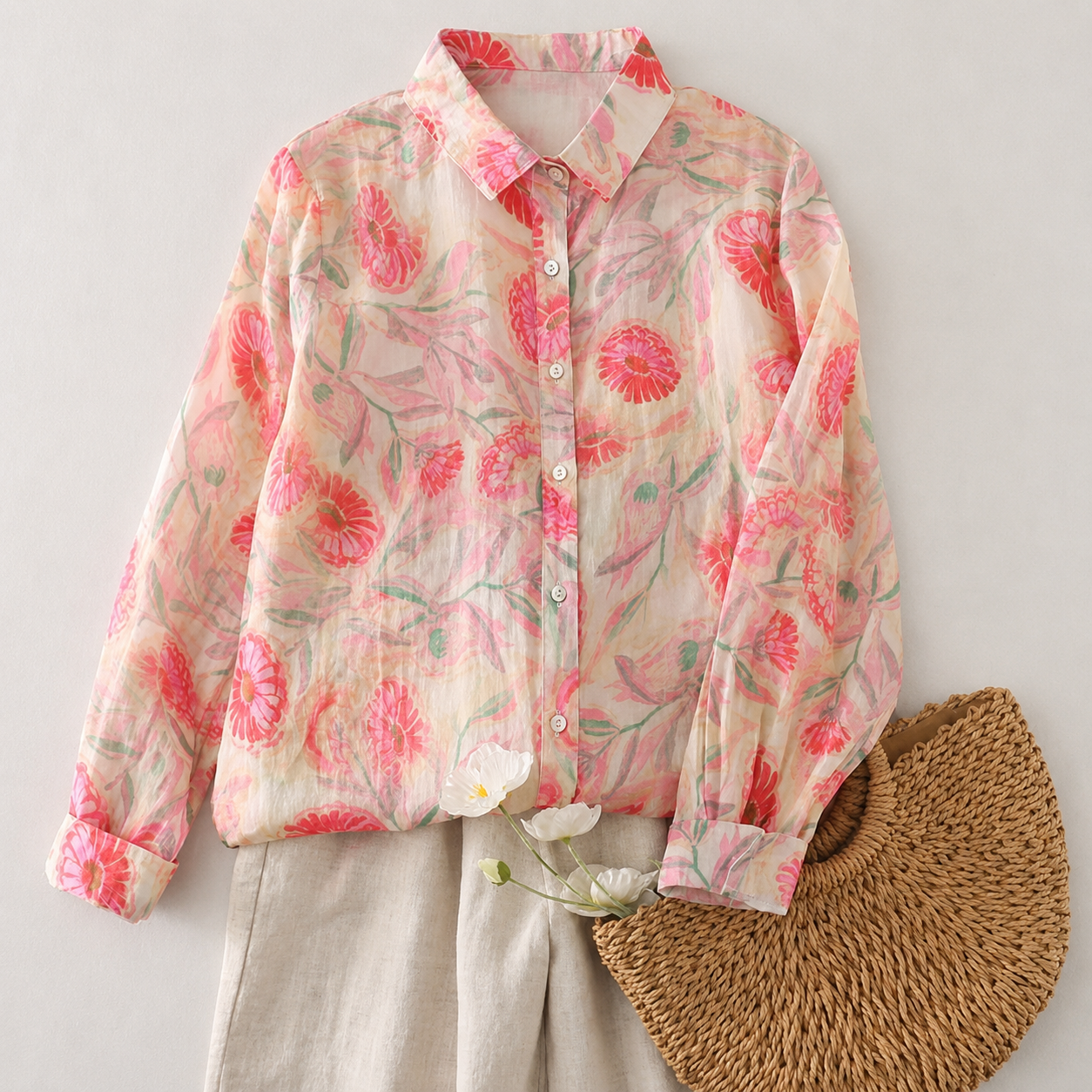 Aria Floral Cotton Linen Button Shirt
