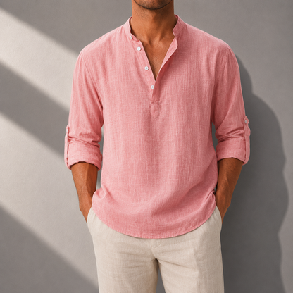 Matteo Cotton Linen Henley Shirt