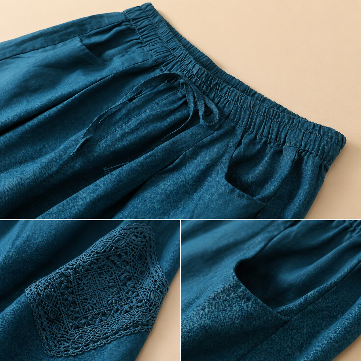 Solea Linen Lace Panel Shorts