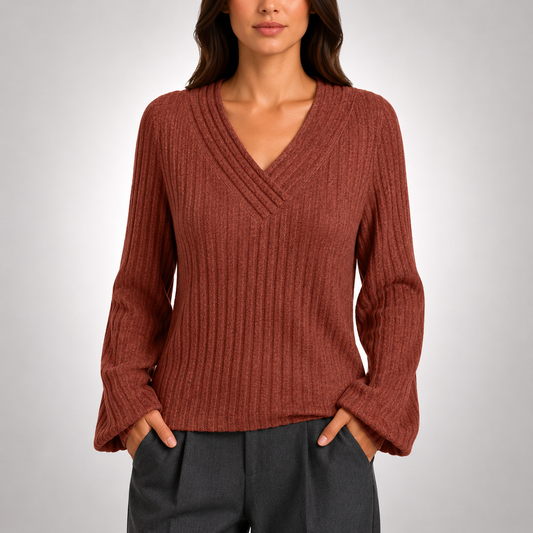 Elara Ribbed V-Neck Sweater