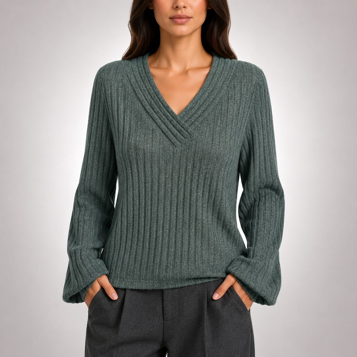 Elara Ribbed V-Neck Sweater