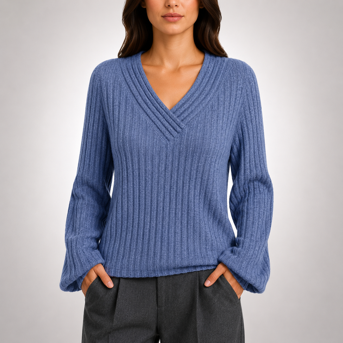 Elara Ribbed V-Neck Sweater