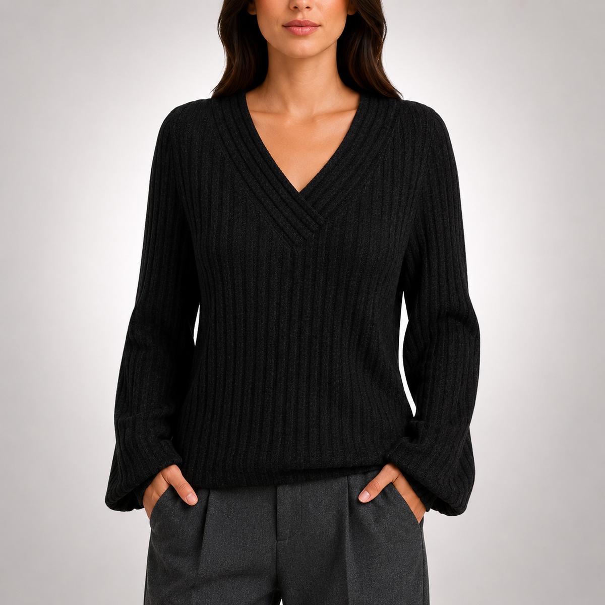 Elara Ribbed V-Neck Sweater