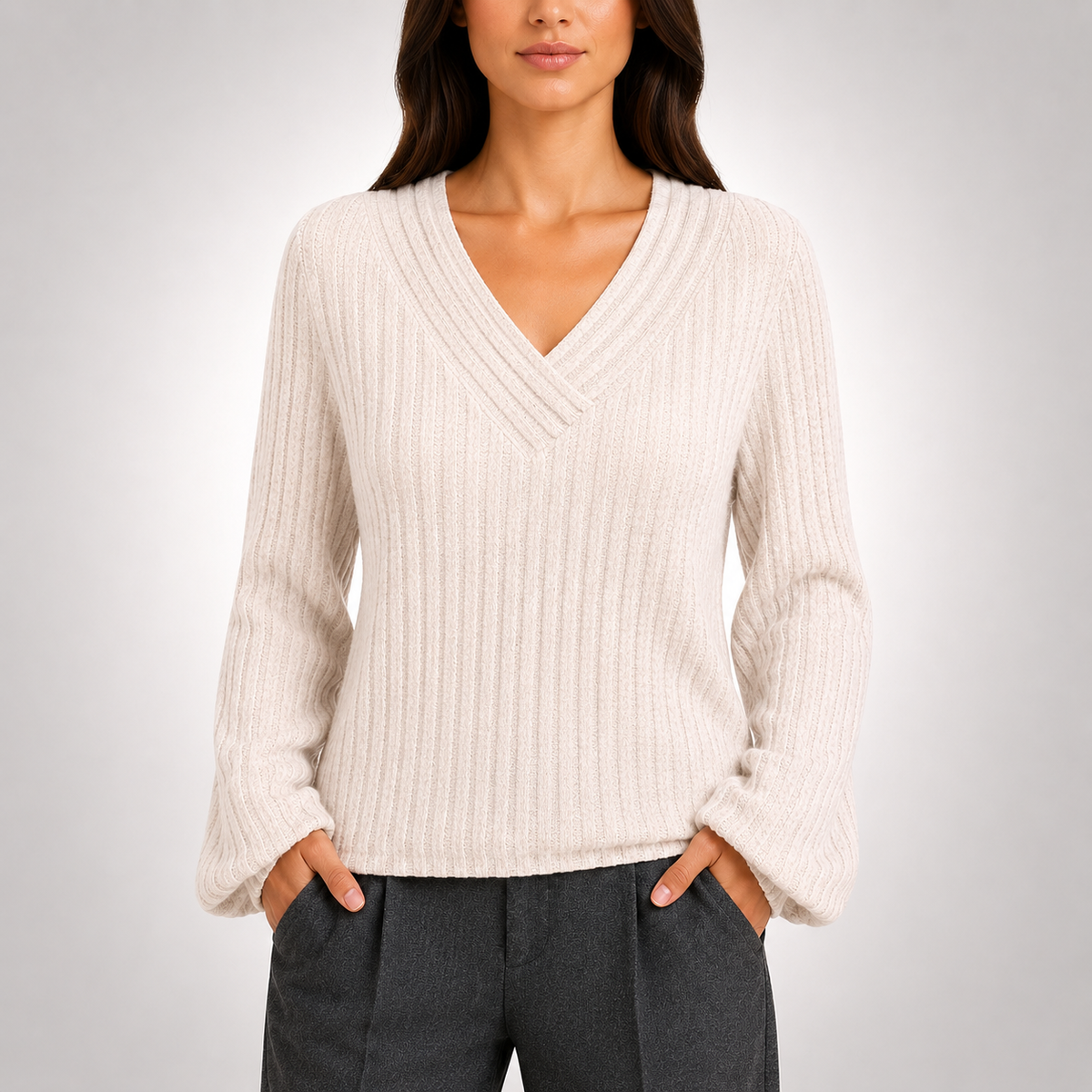 Elara Ribbed V-Neck Sweater
