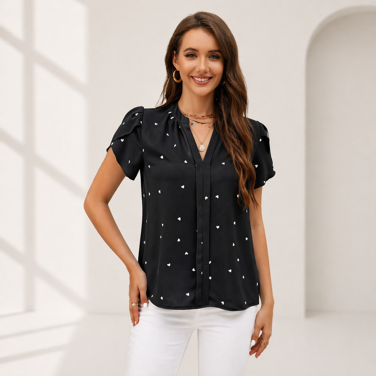 Ellen Heart V-Neck Blouse