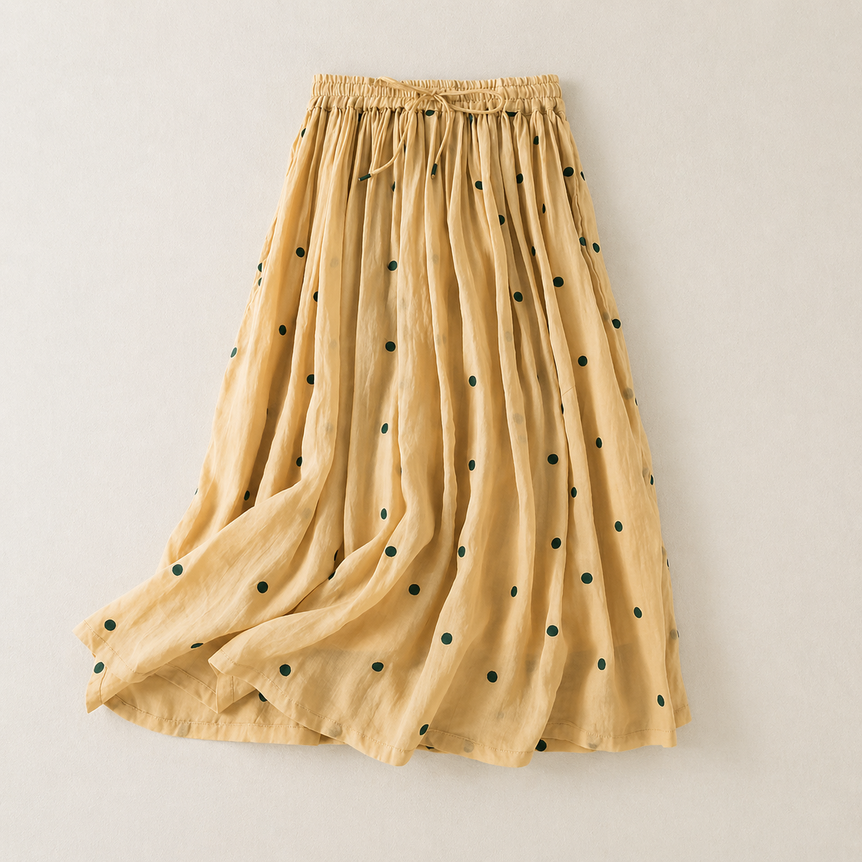 Aveline Cotton Linen Polka Dot Midi Skirt