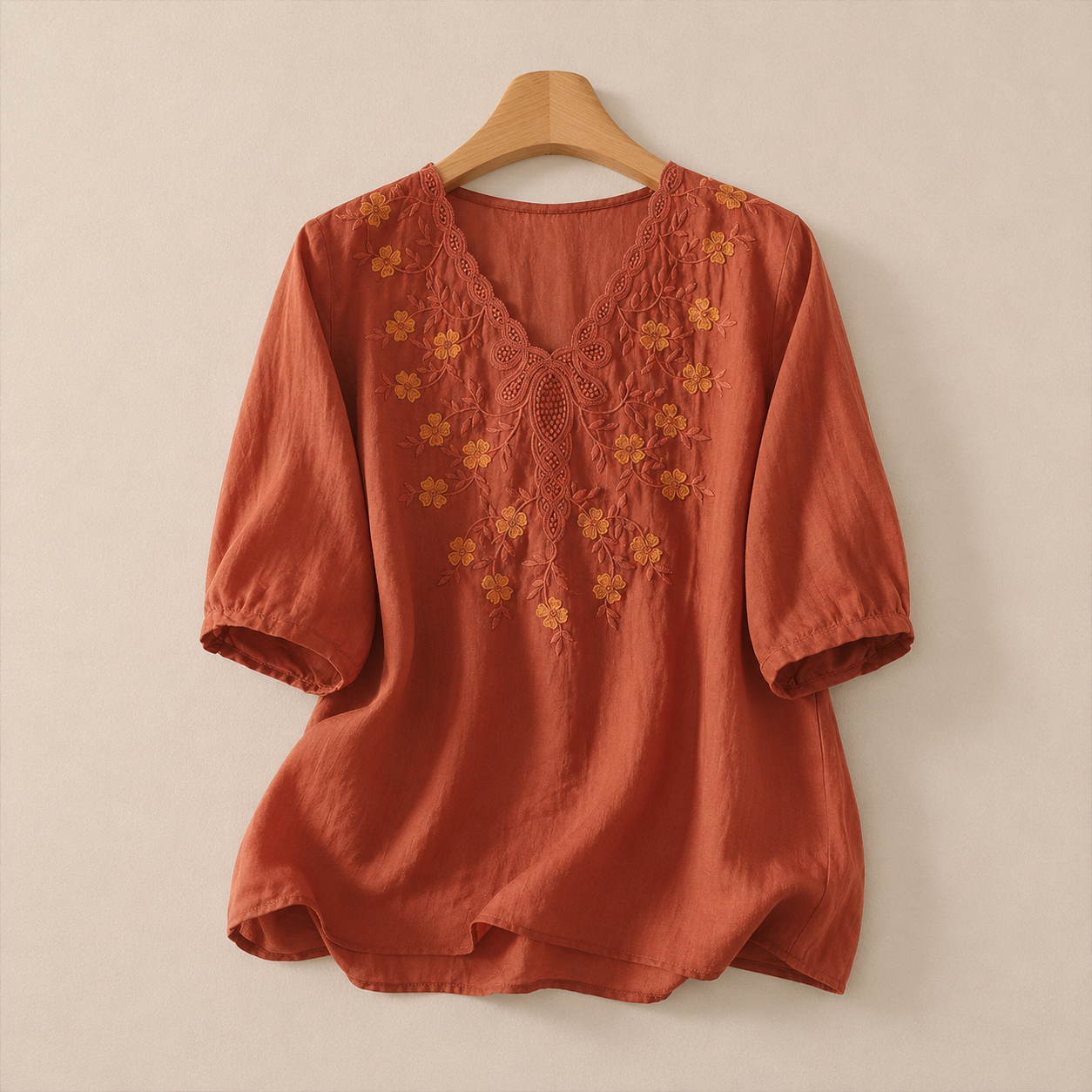 Clara Embroidered Cotton Linen Blouse