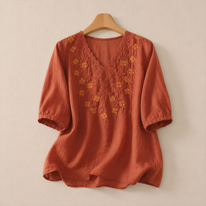 Clara Embroidered Cotton Linen Blouse