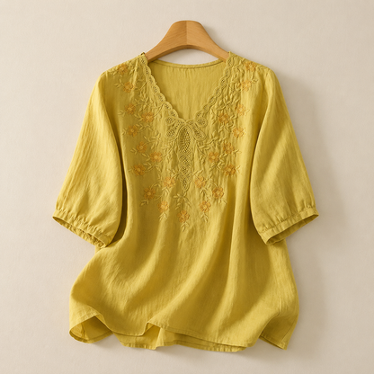 Clara Embroidered Cotton Linen Blouse
