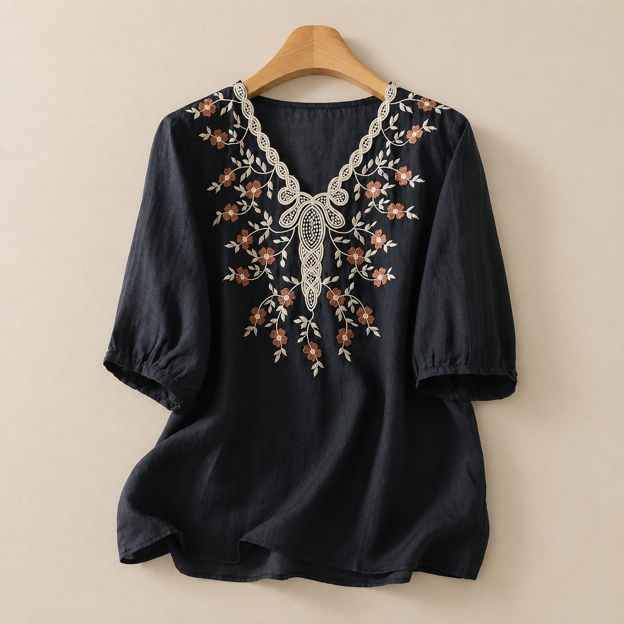 Clara Embroidered Cotton Linen Blouse
