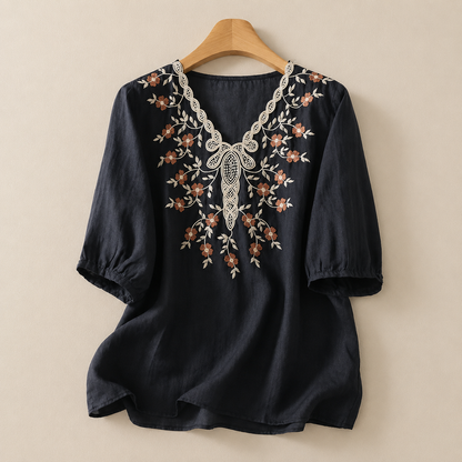 Clara Embroidered Cotton Linen Blouse