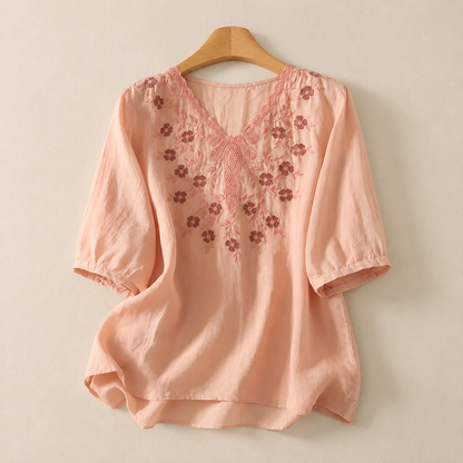 Clara Embroidered Cotton Linen Blouse