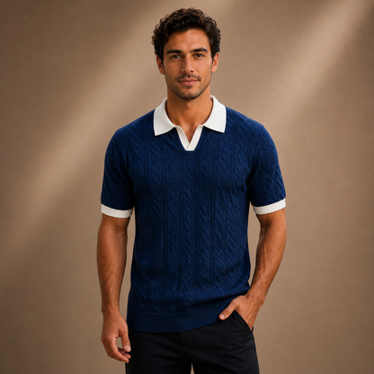 Adriano Cable Knit Polo Shirt