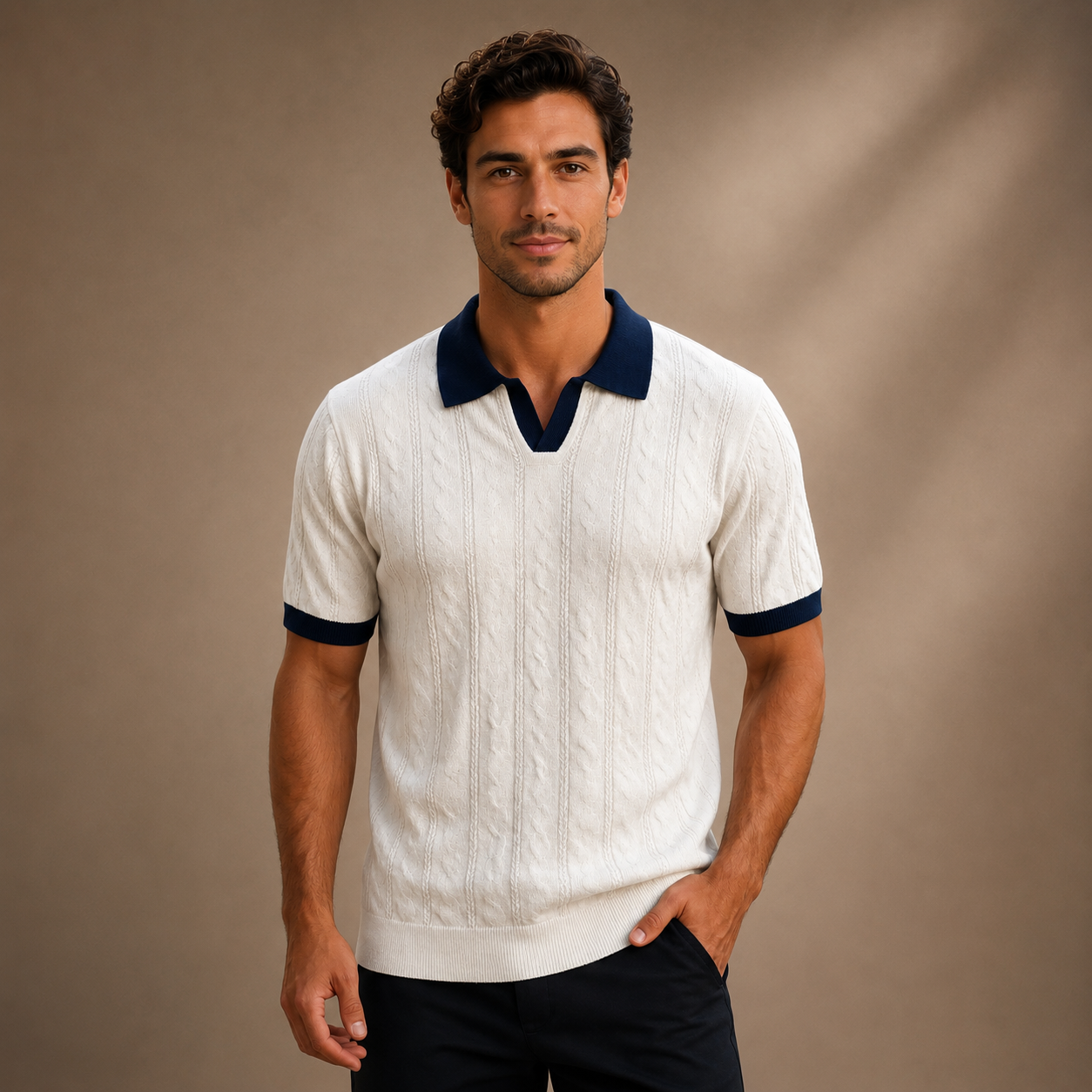 Adriano Cable Knit Polo Shirt