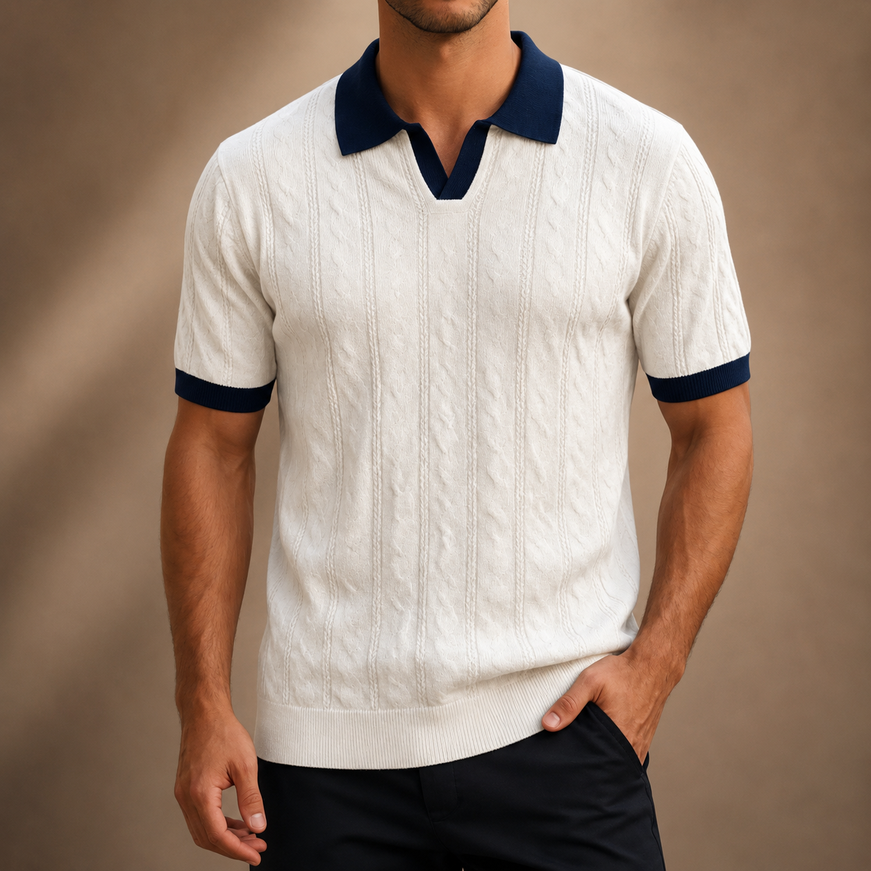 Adriano Cable Knit Polo Shirt