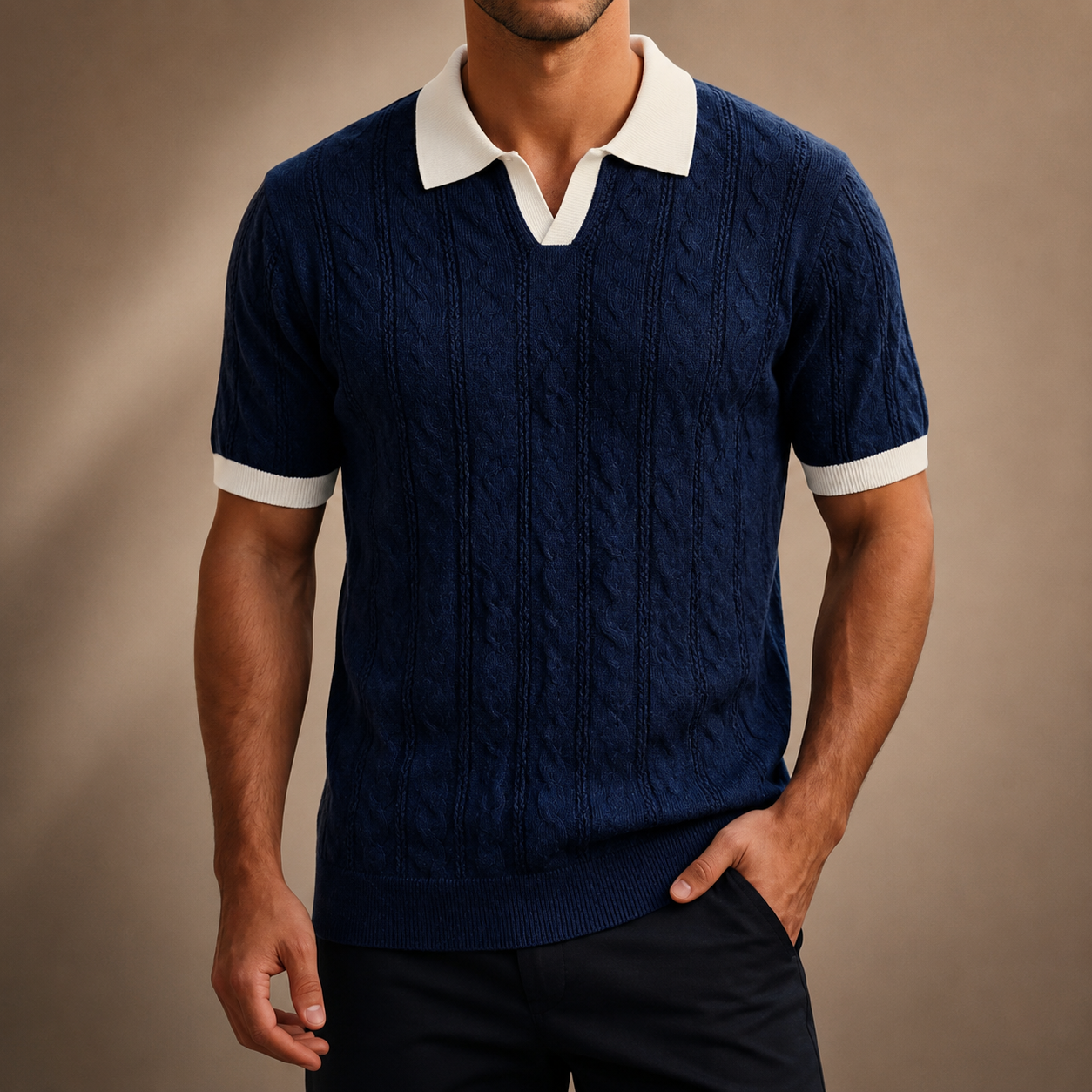 Adriano Cable Knit Polo Shirt
