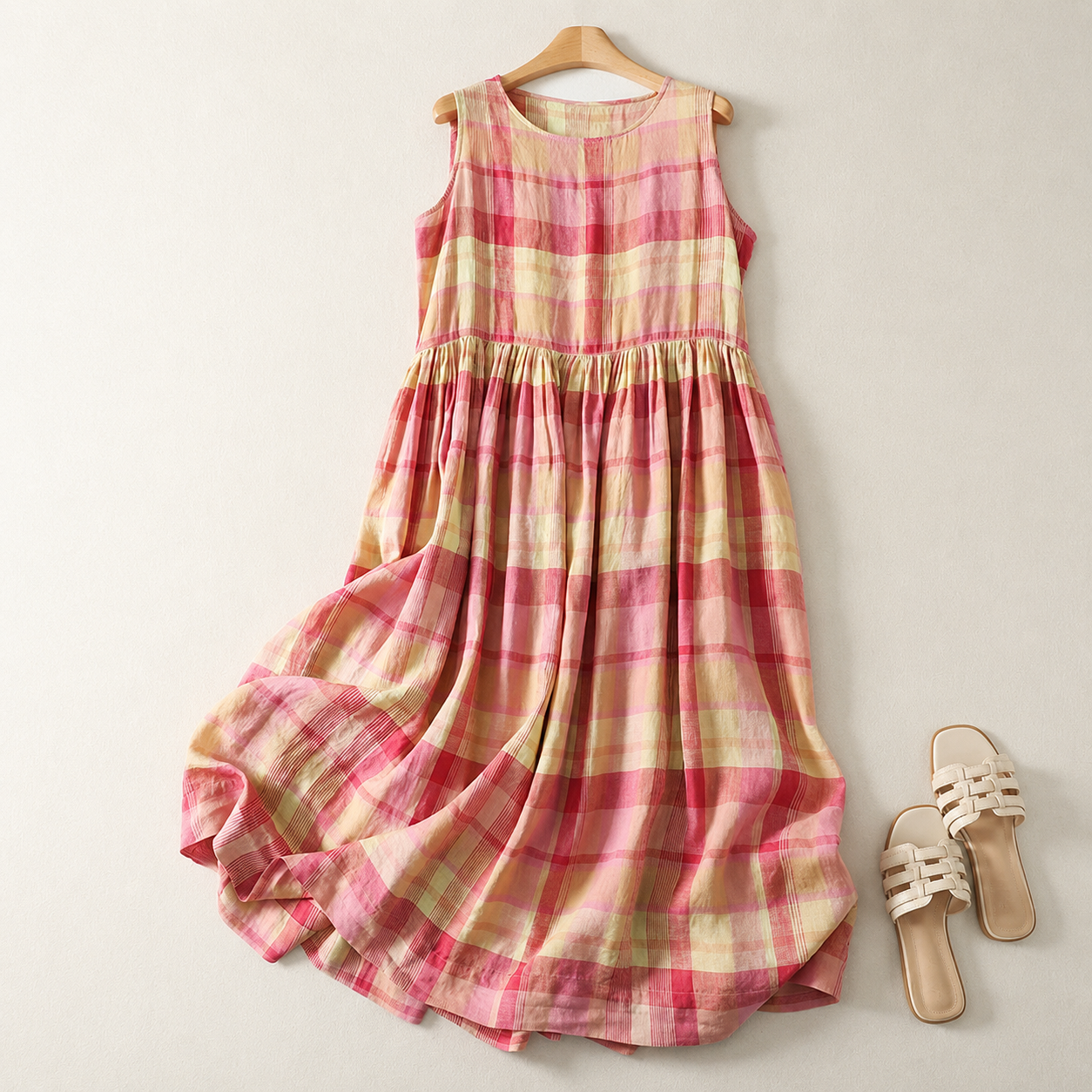 Aveline Cotton Plaid Maxi Dress
