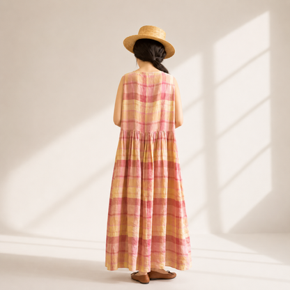 Aveline Cotton Plaid Maxi Dress