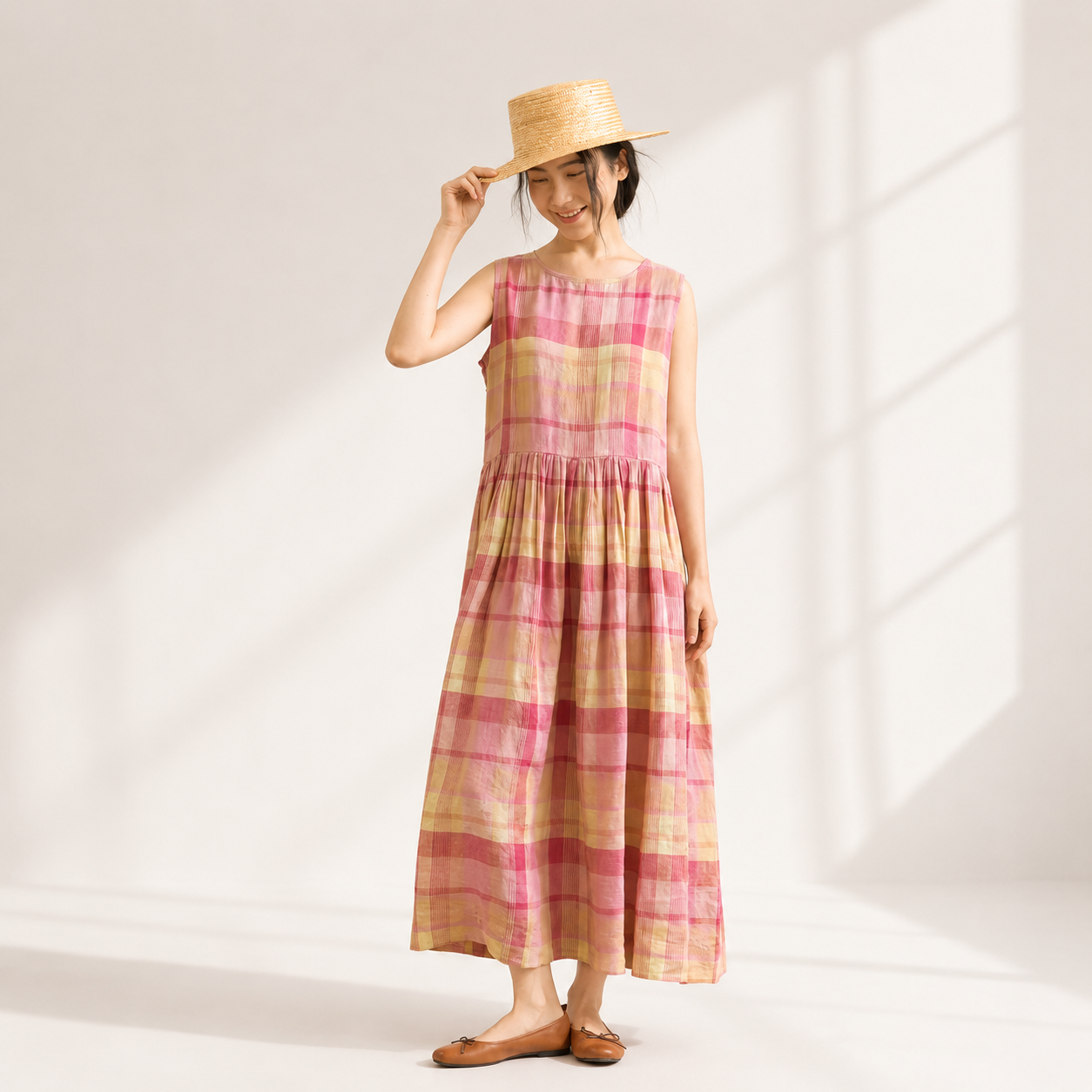 Aveline Cotton Plaid Maxi Dress