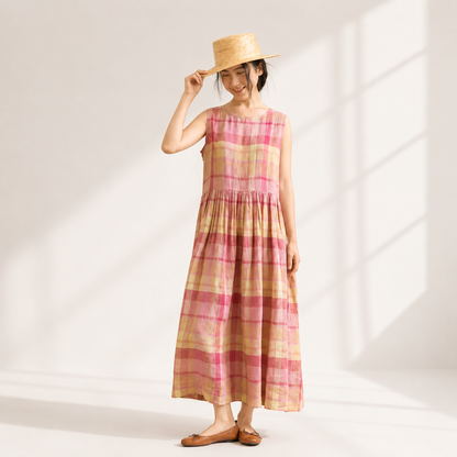 Aveline Cotton Plaid Maxi Dress