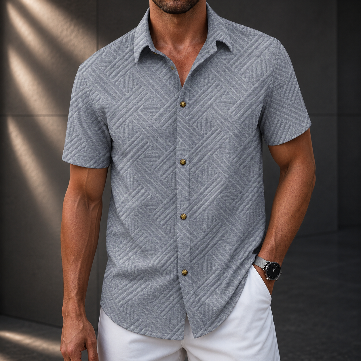Riviera Textured Button-Up