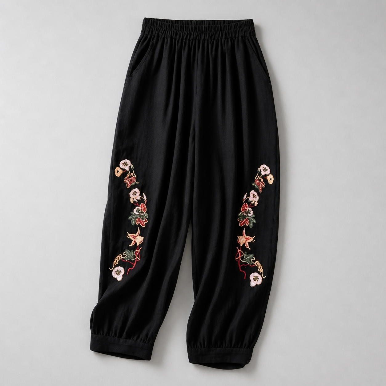 Celine Cotton Linen Embroidered Pants
