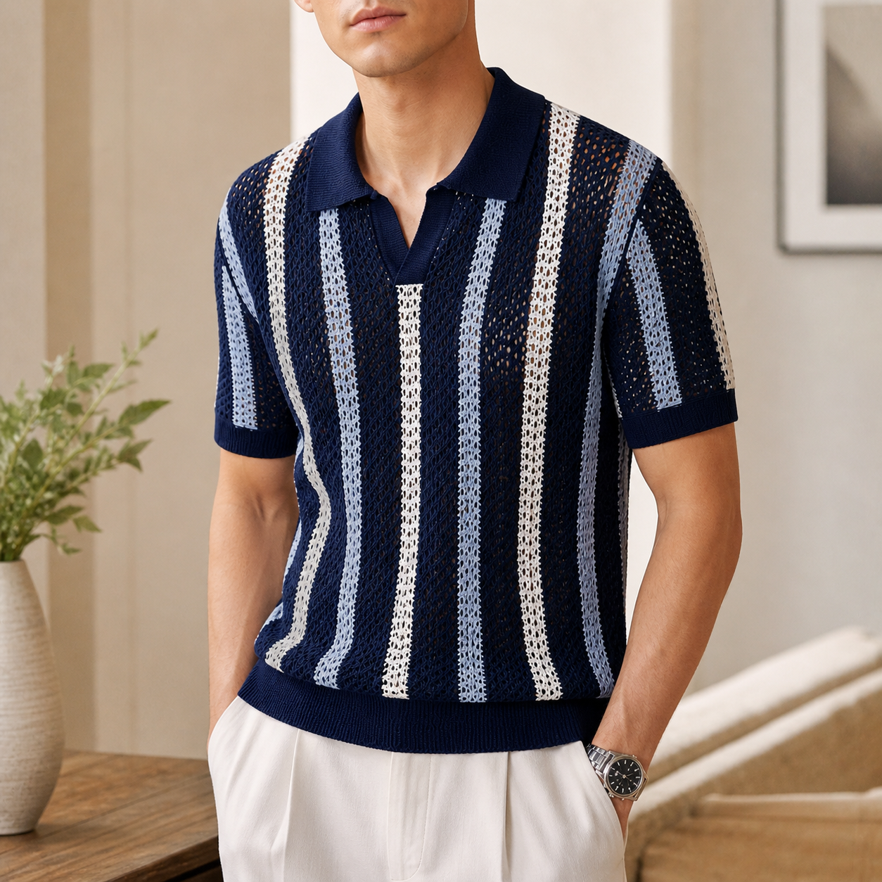 Capri Knit Stripe Polo Shirt