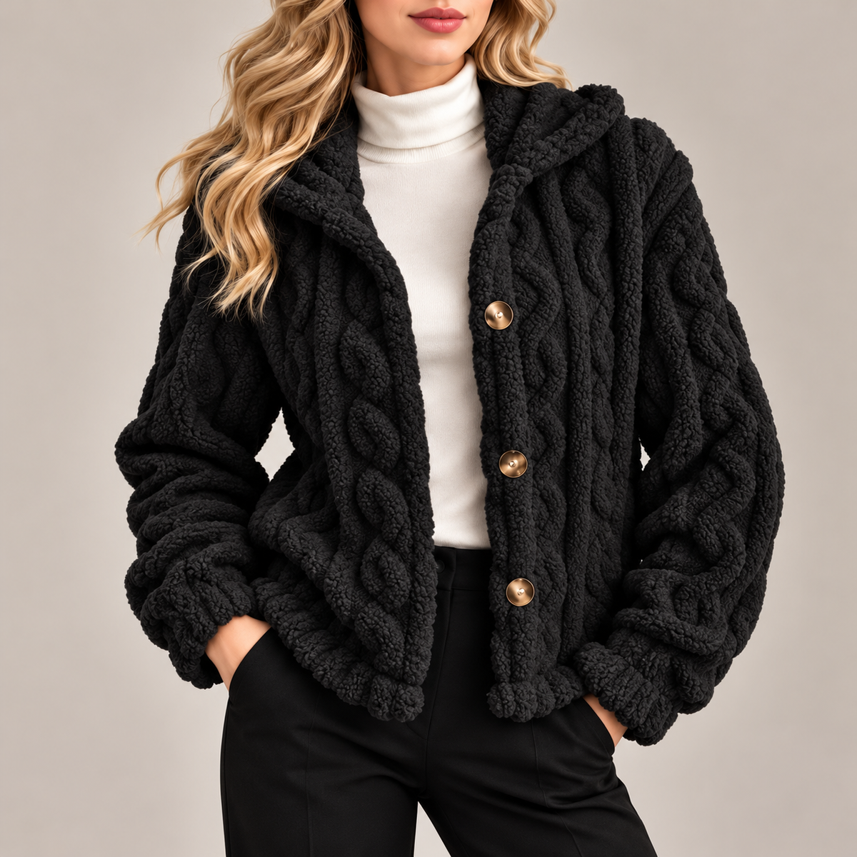 Amelia Plush Cable-Knit Jacket