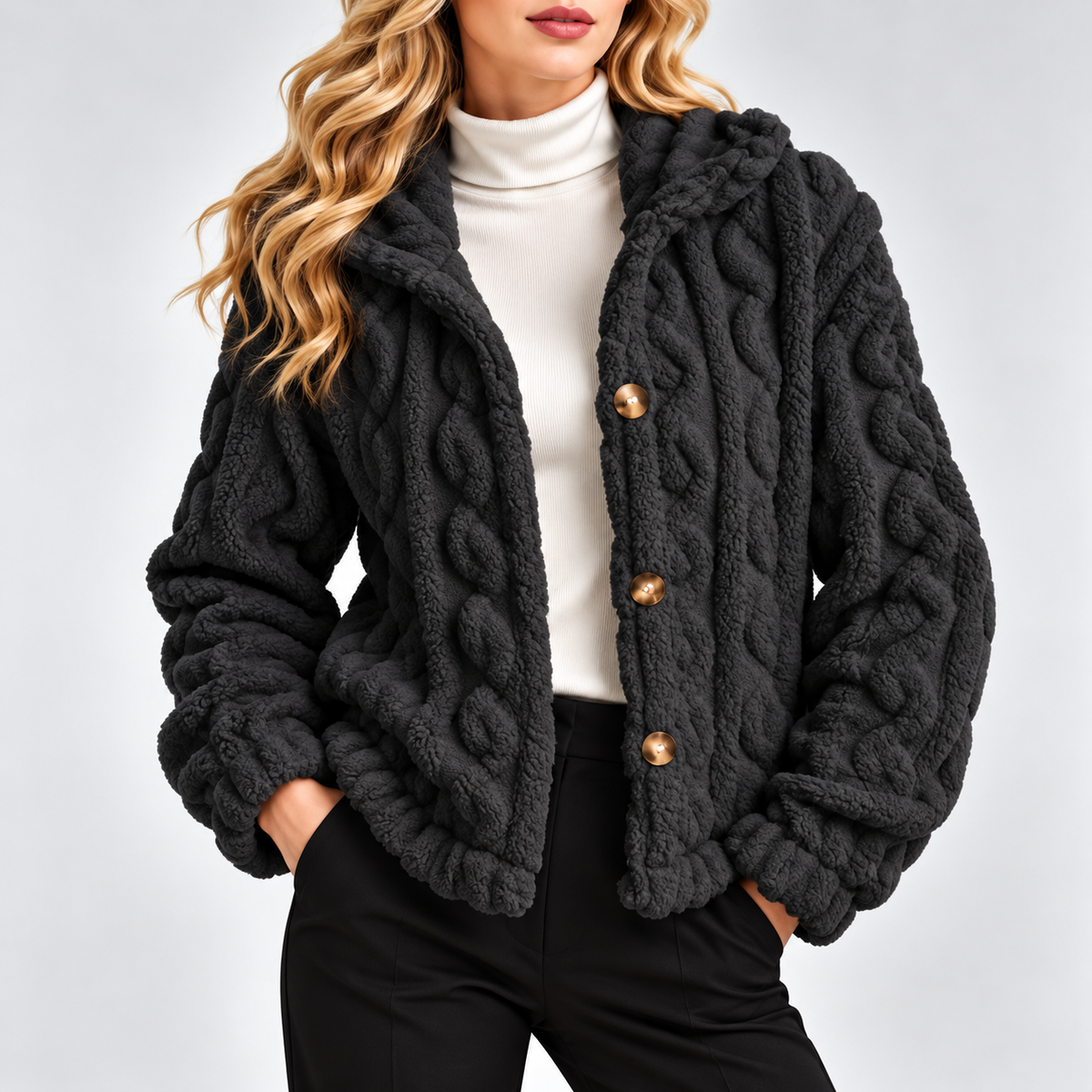Amelia Plush Cable-Knit Jacket