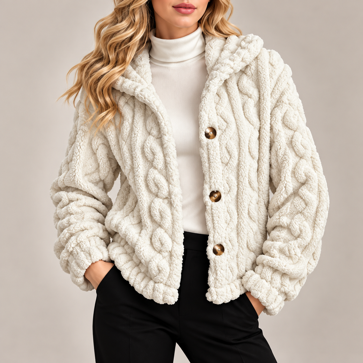 Amelia Plush Cable-Knit Jacket