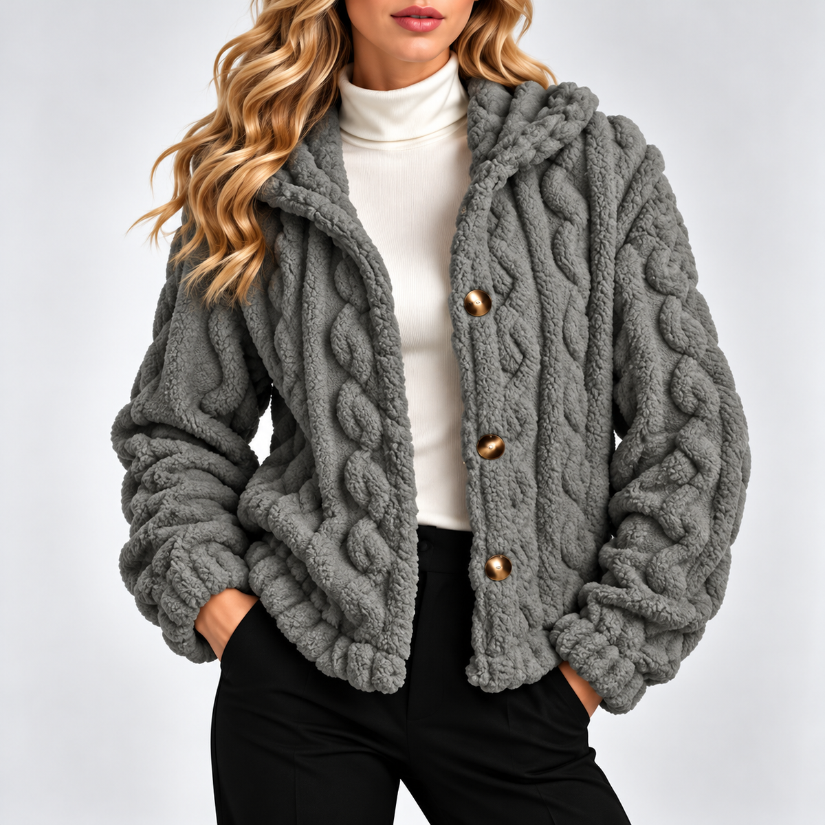 Amelia Plush Cable-Knit Jacket