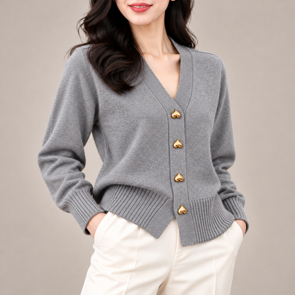 Rosalie Heart-Button Knit Cardigan